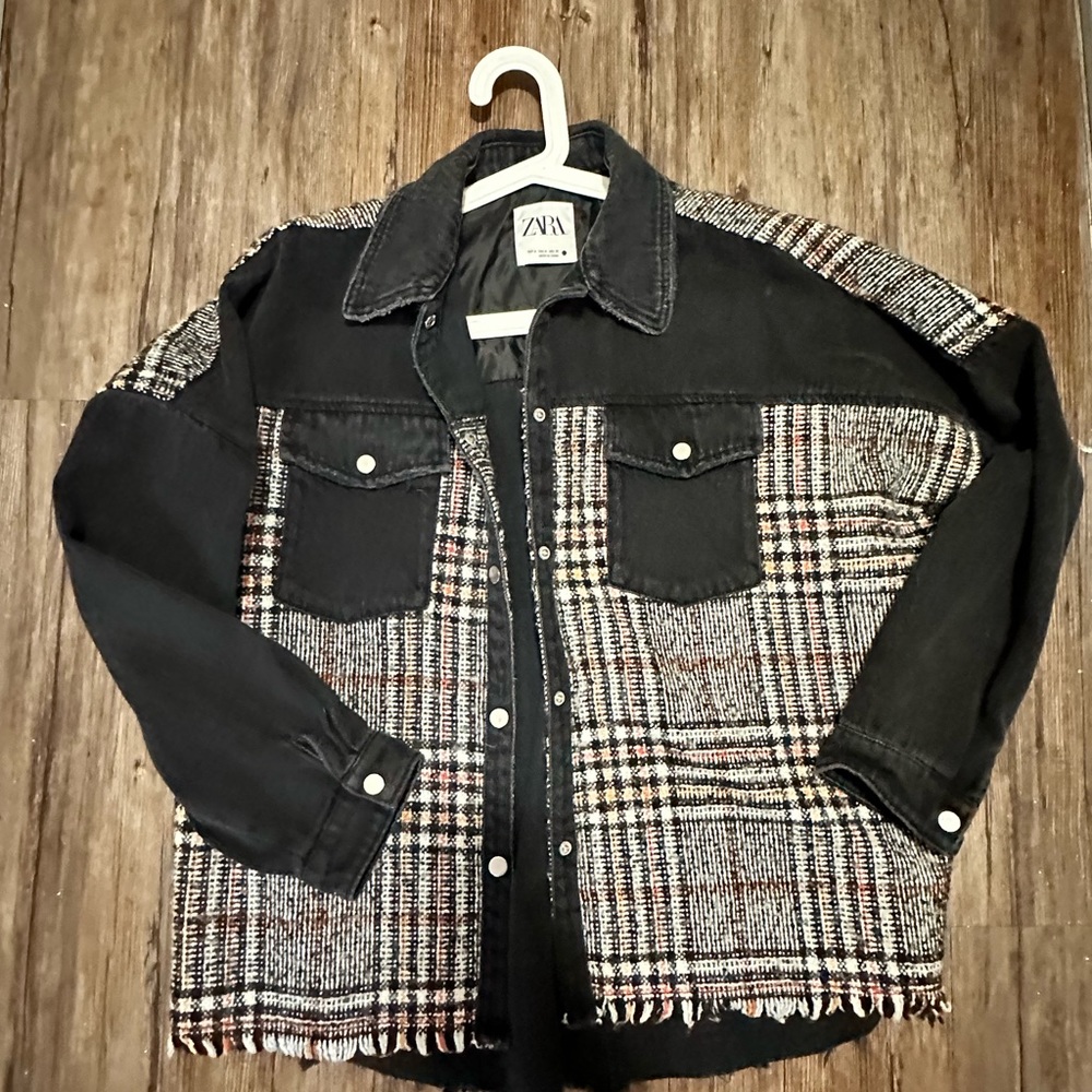 Zara Black and Plaid Button Down Shirt